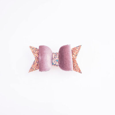 Tσιμπιδάκι κλιπ, glitter σομον, βελούδο antique pink